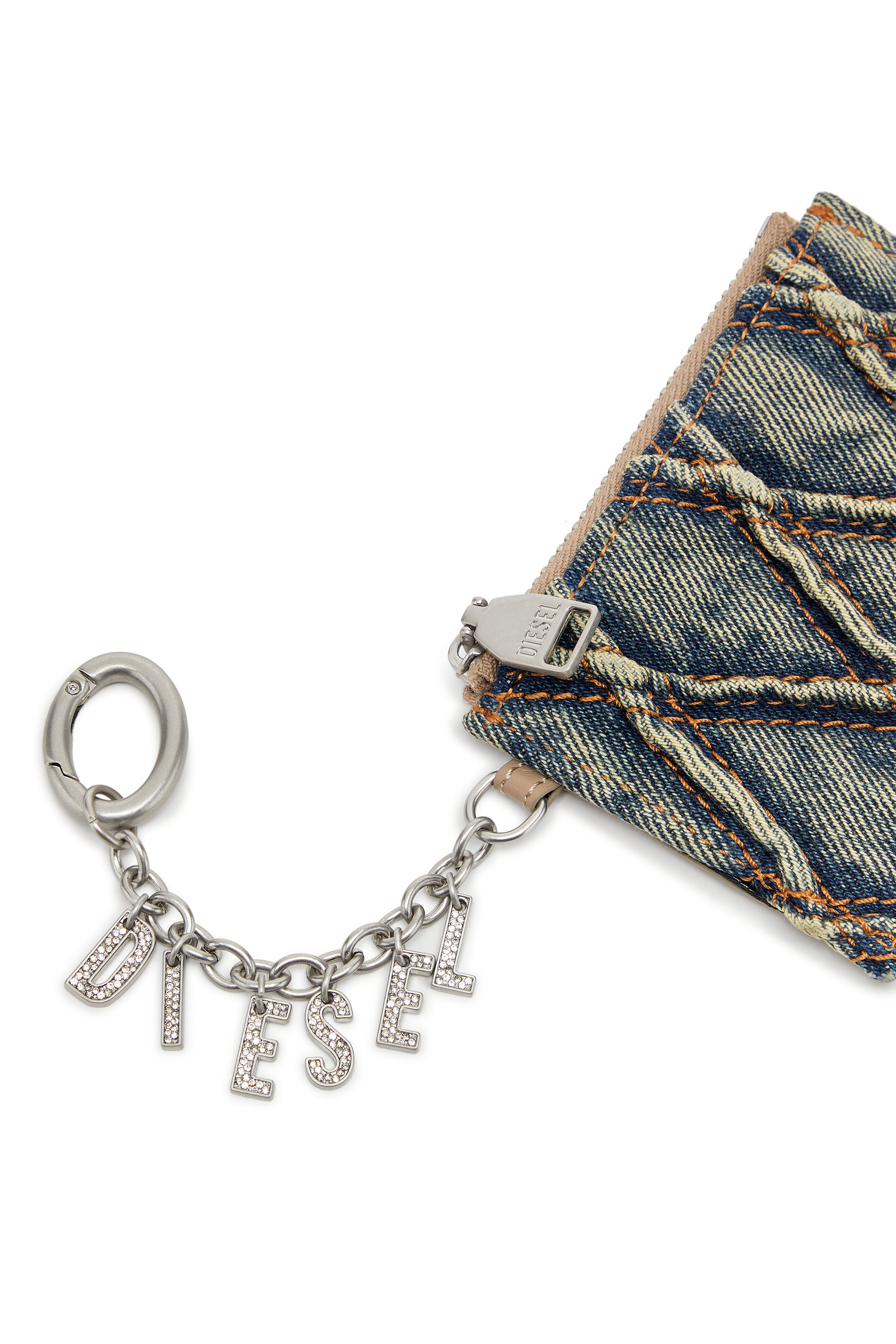 Diesel - CARD HOLDER WITH CHAIN, Portacarte in denim trapuntato Donna in Blu - 4