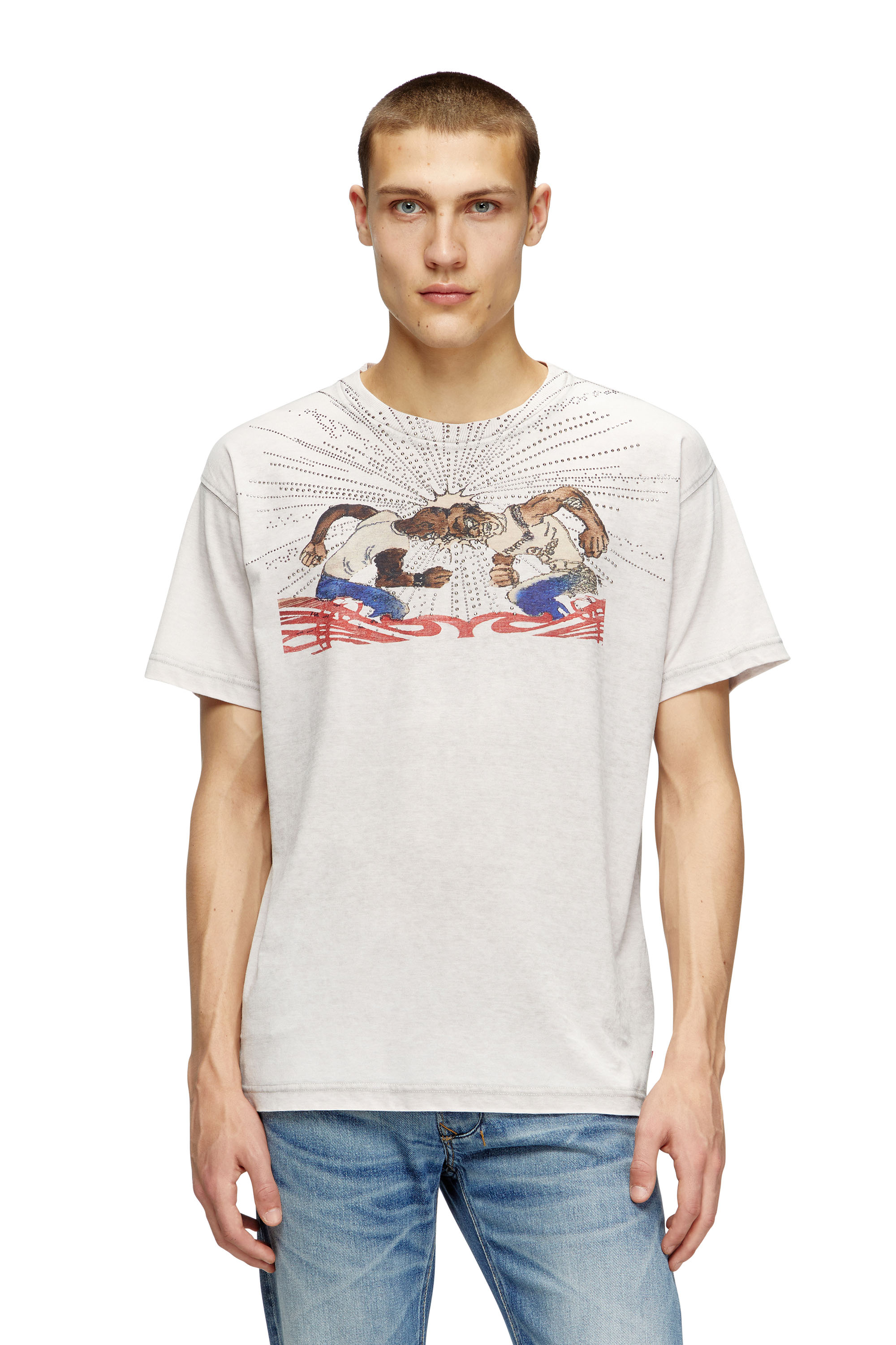 Diesel - T-NORM-T15, T-shirt con strass Uomo in Grigio - 1