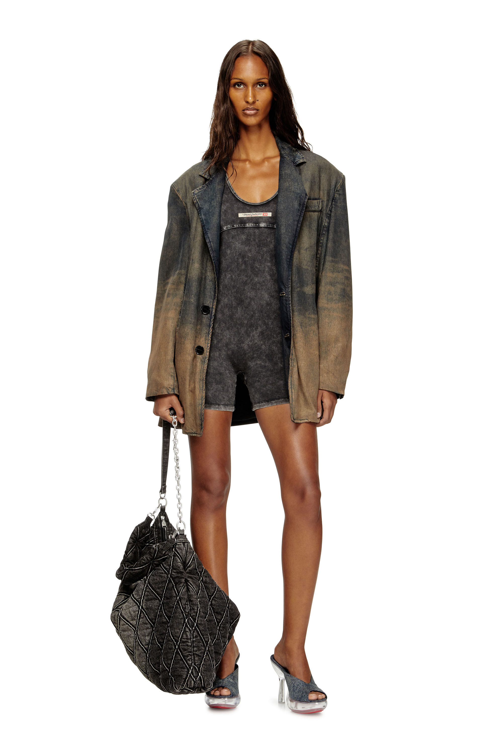 Diesel - KARIM-DNM, Playsuit in jersey effetto denim Donna in Nero - 4