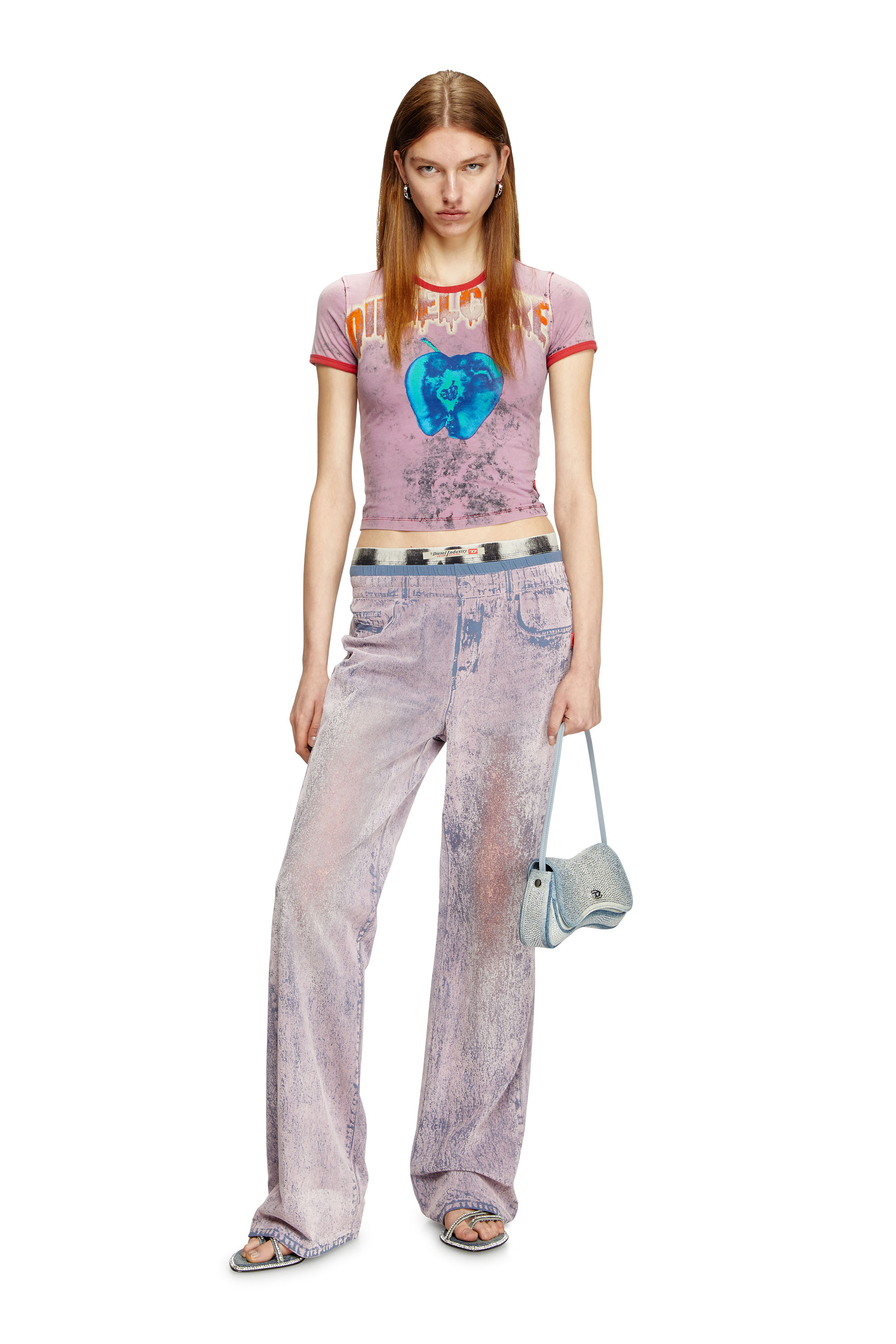 Diesel - P-NERV, Pantaloni tuta wide con trattamento bleach Donna in Viola - 2