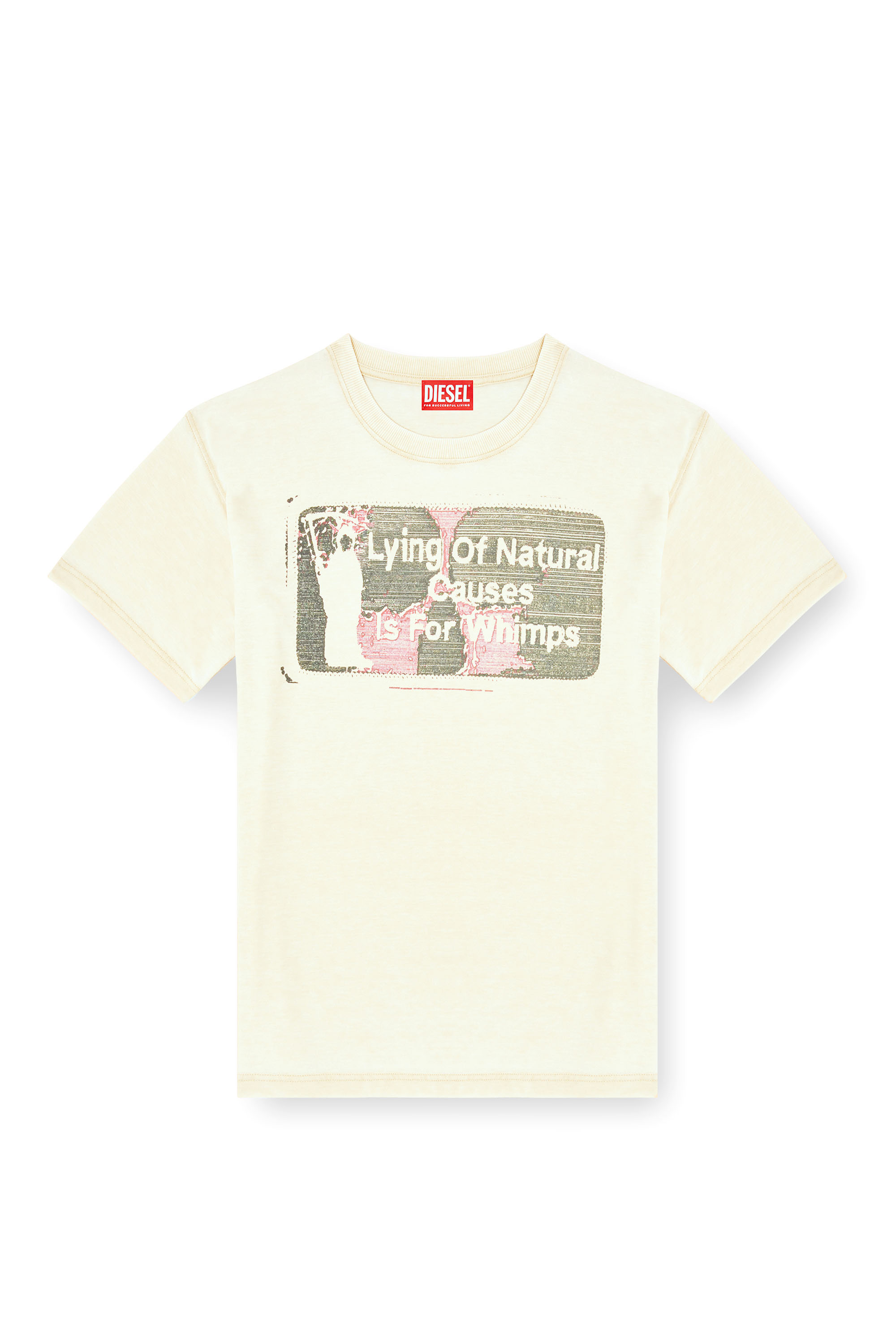 Diesel - T-NORM-T2, T-shirt con slogan e burnout wash Uomo in Beige - 3
