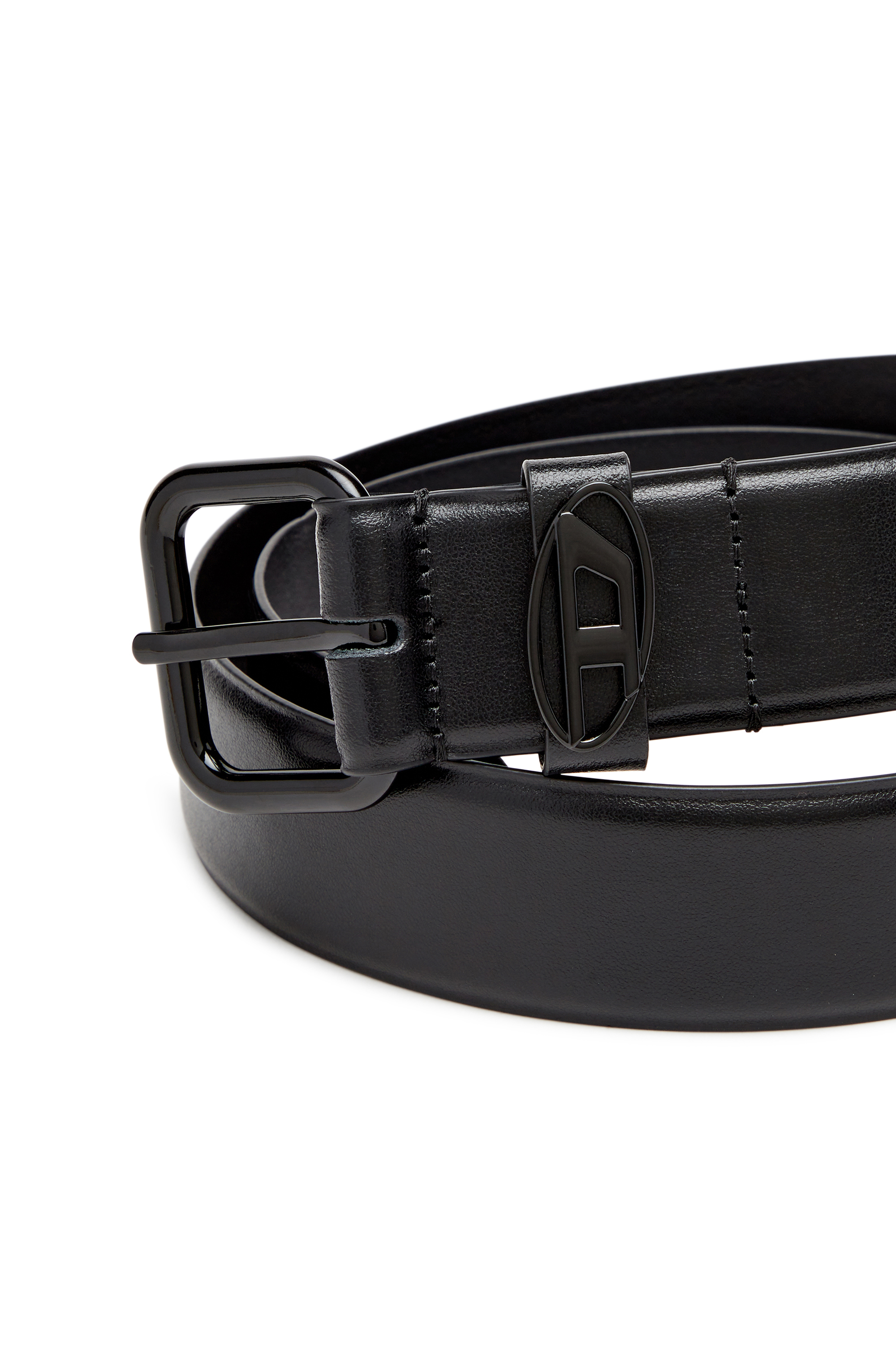 Diesel - B-1DR OVAL D LOOP, Cintura 3.9 cm in pelle con placca logo Unisex in Nero - 3